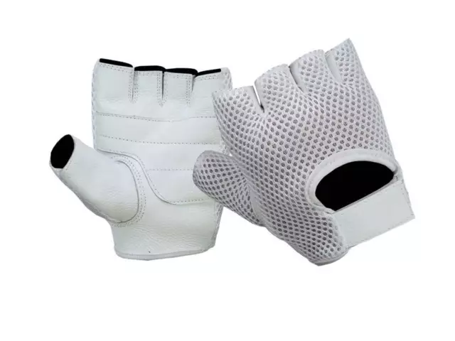 Real Leather Unisex Mens Ladies Fingerless Driving Bike Gym Sport Cycling Gloves