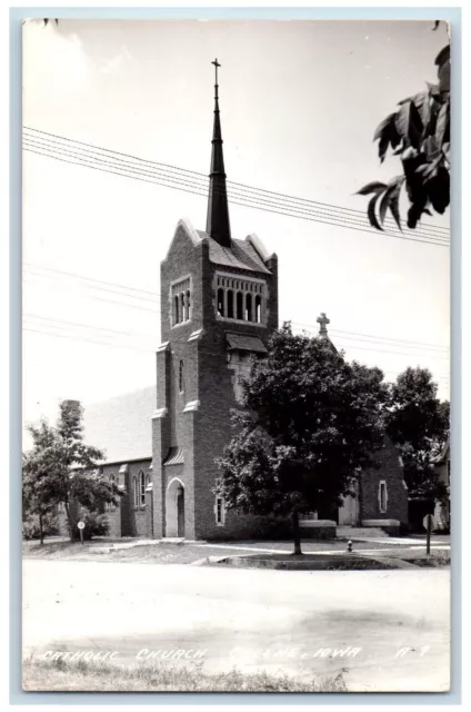 Greene Iowa IA Postcard RPPC Photo Catholic Church Scene Street c1940's Vintage