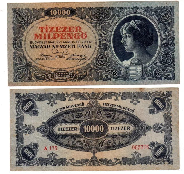 HONGRIE HUNGARY Billet 10000 PENGO 1946 P126  INFLATION WWII VF/XF BON ETAT