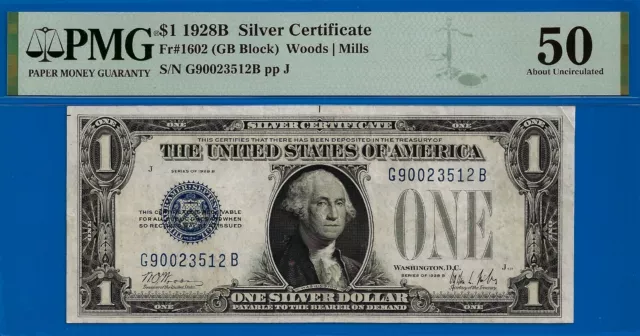 1928-B $1 S/C (( GB Block )) PMG About-Uncirculated 50 # G90023512B