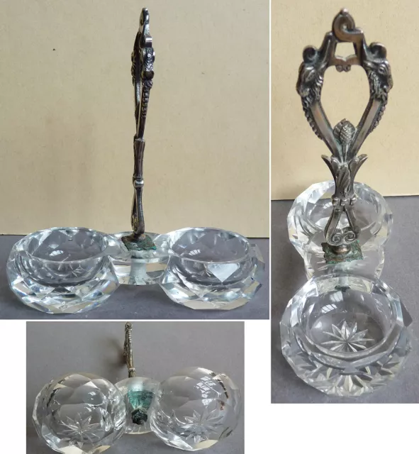 Ancienne salière 19e siècle en cristal et métal argenté sel poivre Baccarat