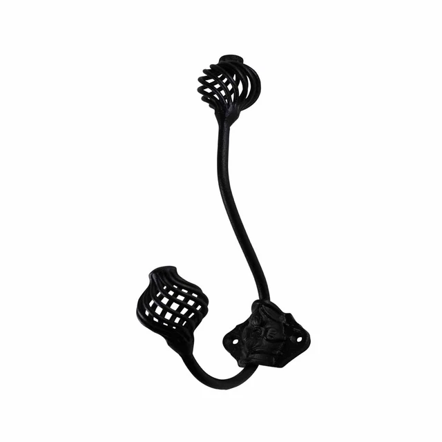 Double Hook Black Wrought Iron Birdcage 8" L Wall Mount Coat, Hat Holder Hanger