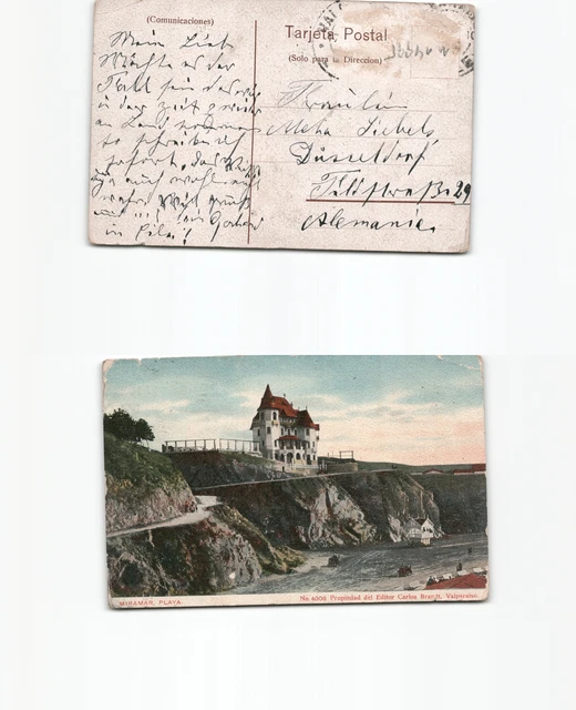 (n14995)   CHILE 1910  Farblitho Valparaiso Paradiestal SMS Emden Anfahrt O