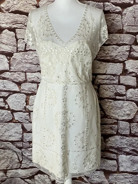 French Connection Evie Sparkle SS Dress In Summer White Lined Size 10 $298 New