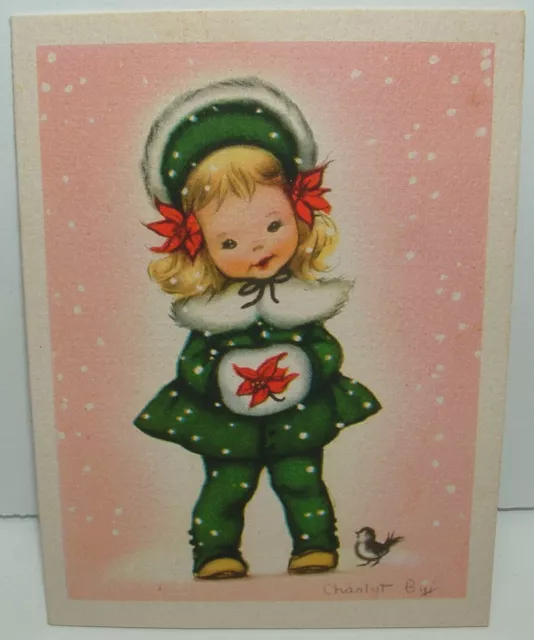 C. Byi - Adorable Little Girl - 1946 Vintage ARS SACRA Christmas Greeting Card