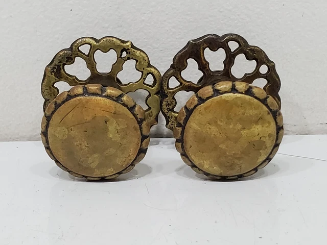 2 boutons de traction anciens vintage commode poignée meubles quincaillerie laiton 2