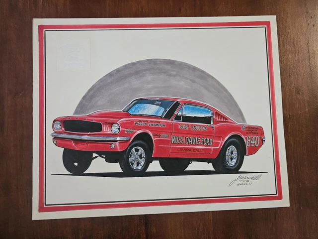 GAS RONDA RUSS Davis Ford 1965 Mustang Original Drag Racing Art Tim ...