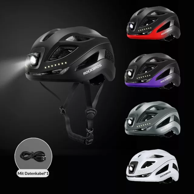 ROCKBROS Fahrradhelm CE Radhelm mit Licht Sicherheit Helm 57-61cm 5 Farbe NEU