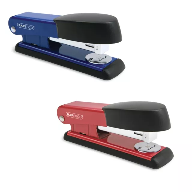 Rapesco Bowfin Metal Half-Strip Stapler - 25 Sheet Capacity - Blue or Red