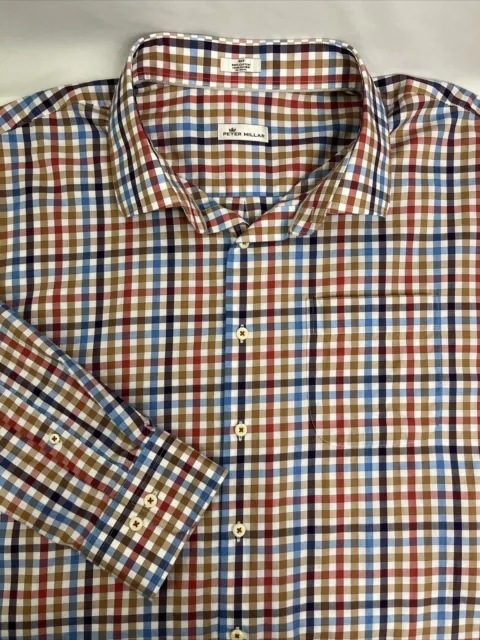 Peter Millar Mens Shirt Button Up Plaid Check Cotton Long Sleeve Size 4XT