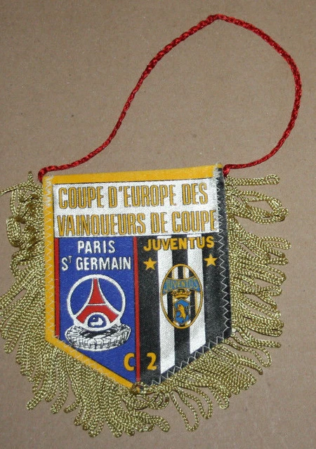 Fanion Supercoupe UEFA 1996 – Finale Paris PSG Vs Juventus Turin, 9x11 Cm, Collection Football