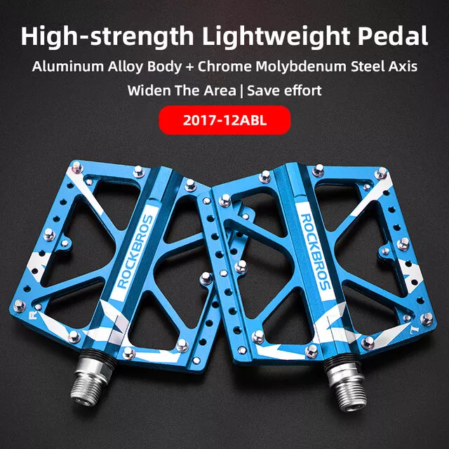 RockBros BMX Road Bike Platform Pedals Aluminum 9/16 " Blue MTB Bicycle Pedals