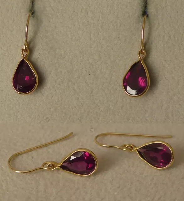 Très jolies boucles d’oreille pendantes Grenats RHODOLITE OR massif 14 carats