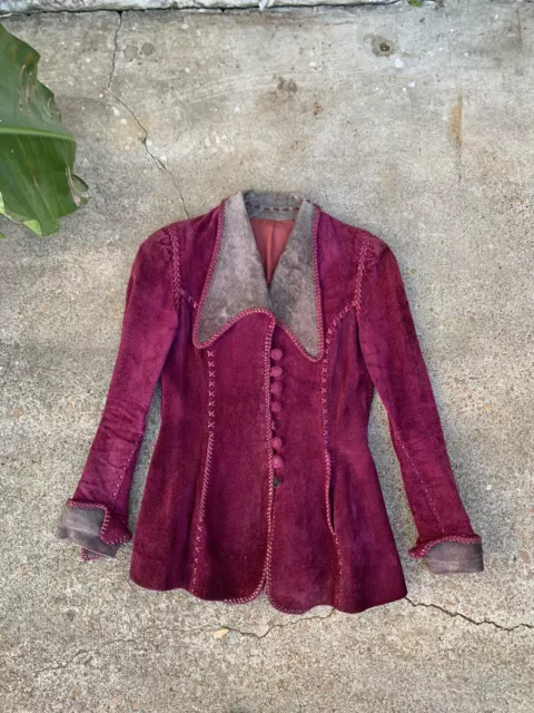 VINTAGE 1970’S SUEDE Leather Corset Style Jacket Woman’s Petite Red ...