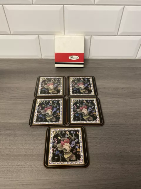 Vintage Set Of 5 Pimpernel deluxe Floral Kilburn coasters Cork Backed 4” x 4”