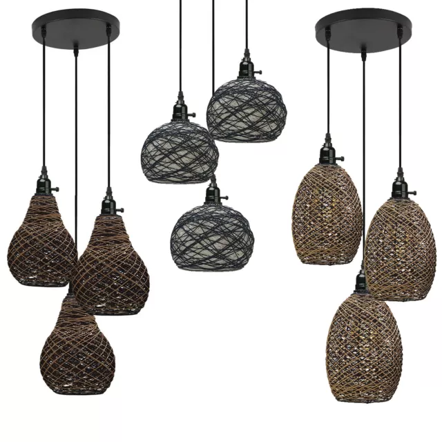 Pendant Light Lampshade Metal Natural Rattan Wicker Ceiling Pendant Lighting Kit