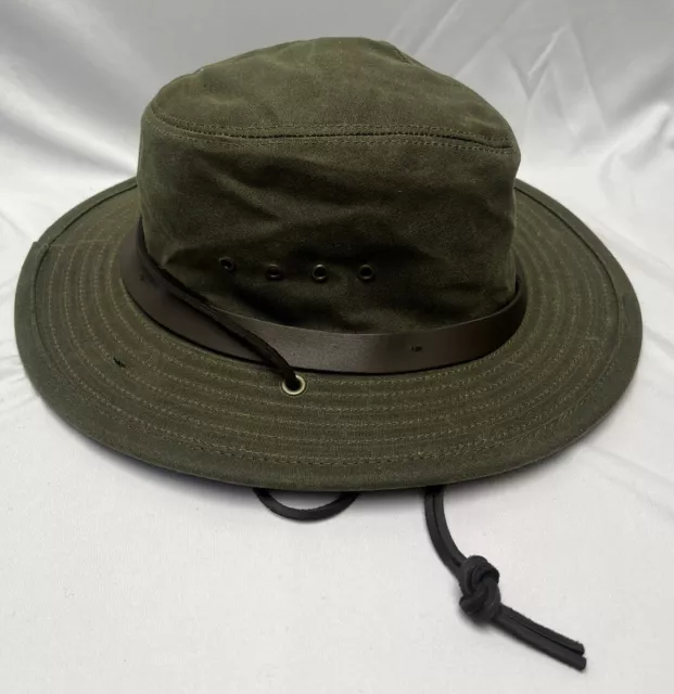 Filson Tin Cloth Packer Hat With Leather Strap 11060015 USA Otter Olive String