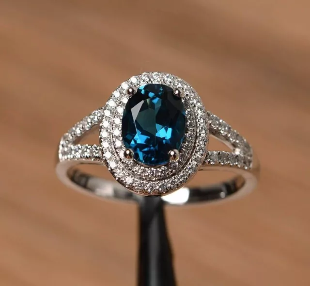 NATURAL LONDON BLUE Topaz Ring 925 Sterling Silver Gemstone Ring For ...