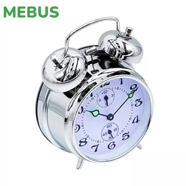 MEBUS Glockenwecker , Farbe Silber , Mechanisches Uhrwerk zum Aufziehen, Klassik