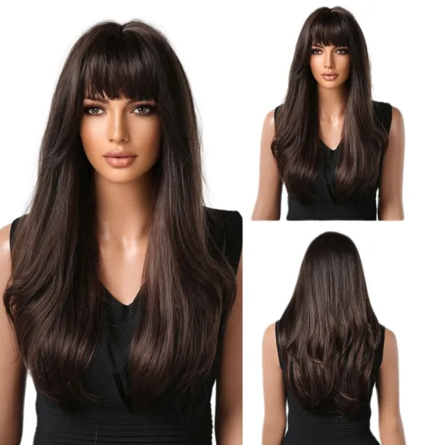 Synthetic Wig Dark brown Heat Resistant Synthetic Fashion Long Wavy