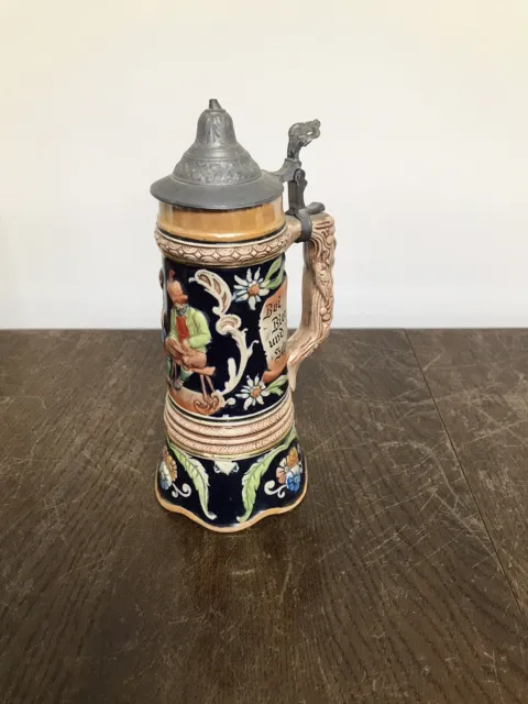 Vintage German Wind Up Musical Beer Stein Tankard With Lid.