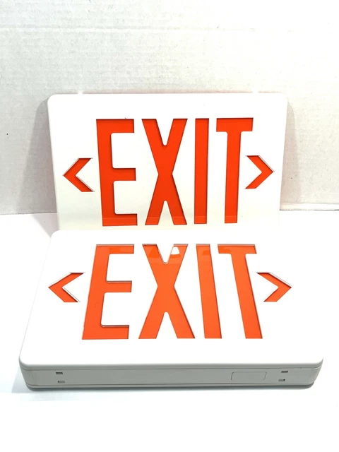 Lithonia LED Emergency Exit Sign Light With Red Letters Arrows Background used