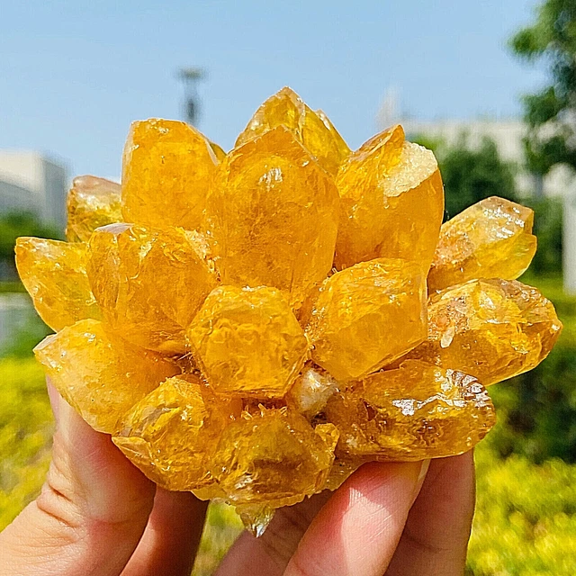 294g New Find yellow Phantom Quartz Crystal Cluster Mineral Specimen Healing