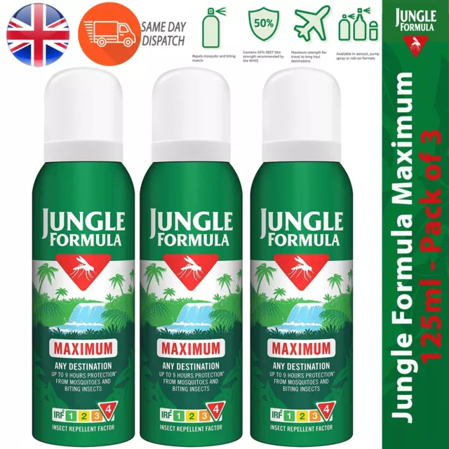 Jungle Formula Maximum Insect Repellent Spray with DEET Biting Insects 125ml x 3