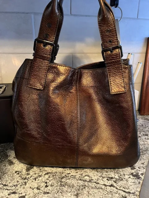 Maurizio Taiuti Italy Bronze Leather Tote Large Shoulder Bag