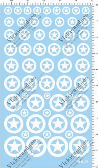 Universal Different Size WWII US ARMY Star Markings Military Water Decal White