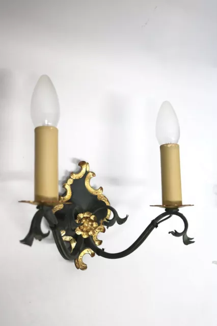 Wandlampe Wandleuchte 2-armig Schmiedeeisen Barockstil vergoldet