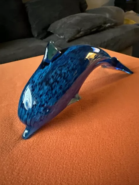 Hand Blown Blue & Black Murano Dolphin No Chips, No Cracks