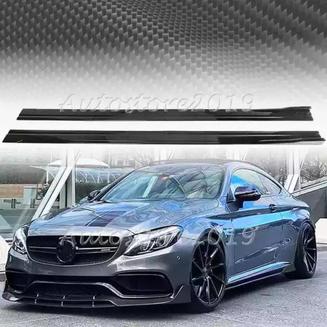 For Benz W204 W205 C30 Extension Carbon Side Skirt Rocker Lip Splitter Spoiler