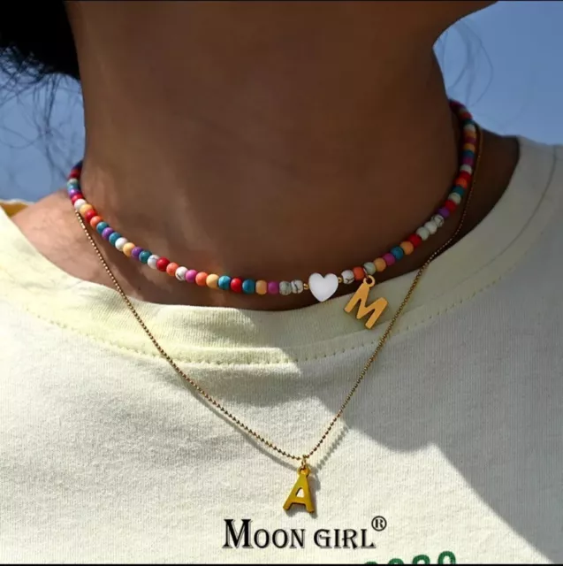 Gargantilla Coloridas con Letras de Iniciales para Mujer, Collar Colgante