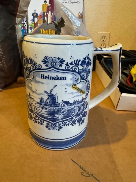 Stein~Delft Blue Hand Painted Heineken Holland Dutch Windmill Beer Mug Vintage