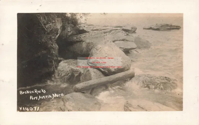 MI, Port Austin, Michigan, RPPC, Broken Rocks, Photo No K14071