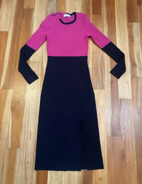 Bailey 44 Womens Lenna Long Sleeve Midi Stretchy Sweater Dress Color Block Sz L