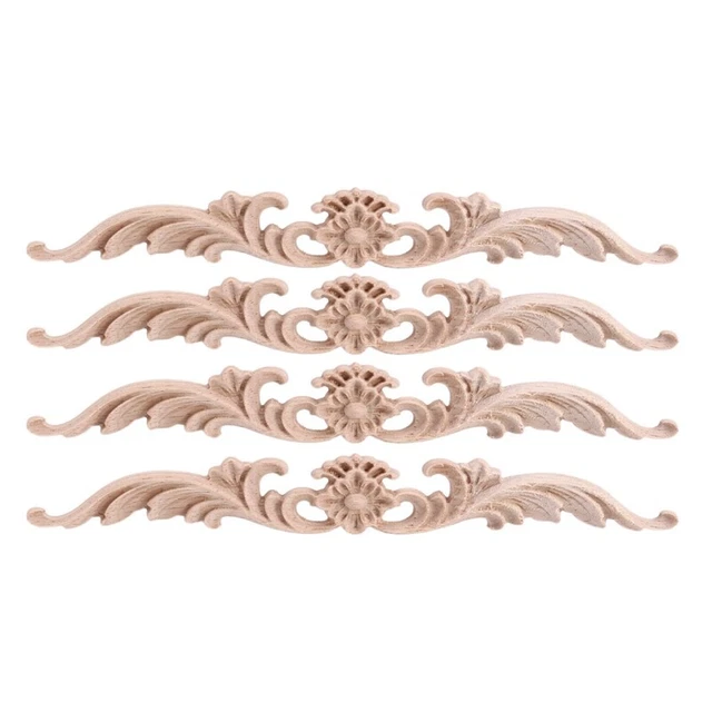 4Pcs Wood Appliques and Onlays, Unpainted DIY Decorative Wood Onlay Appliqu Y6I3