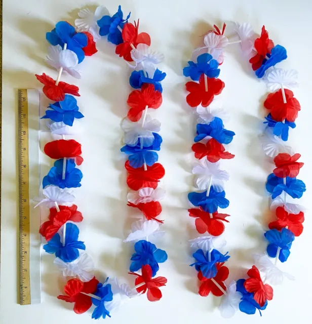 July 4th USA Patriotic Hawaiian Leis Red White Blue Flowers Fourth of July Party
