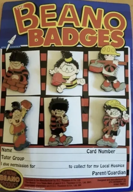 The Beano Badges / Dennis The Menace - Set of 6 Enamel / Pin Badges  2001