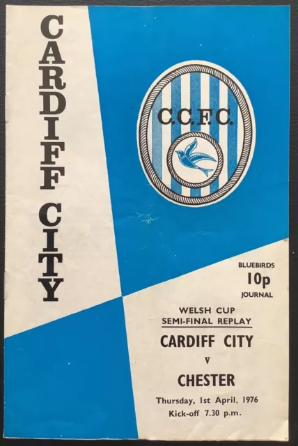 1976 CARDIFF CITY v CHESTER programme WELSH CUP SEMI FINAL REPLAY