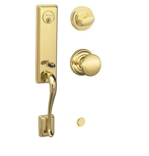 Schlage Entry Handleset Monaco Bright Polished Brass Andover Knob MON AND