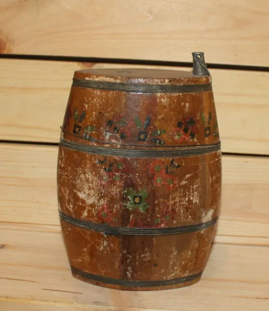 Antique hand made folk wood brandy flask keg