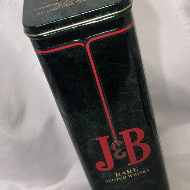 J & B Rare Scotch Whiskey Metal Tin Lidded Green-Empty Christmas Red Green