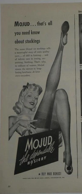 Magazine Ad* - 1943 - Mojud Hosiery - World War II