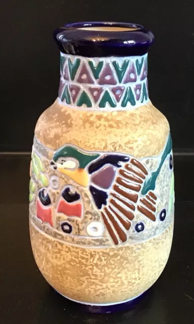 Beautiful Vintage Amphora Czechoslovakia Retro 6” Vase Bird Floral Decor