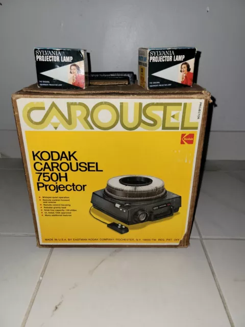 Kodak Carousel 750H Slide Projector  Fully Functional Tested With 2 Extra Bulbs.