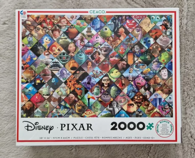 Disney Pixar Puzzle Movie Collage Poster 2000 Pieces Clean Verified Complete