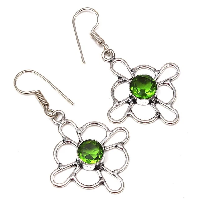 Peridot Quartz Gemstone Handmade 925 Silver Jewelry Earrings 1.5''