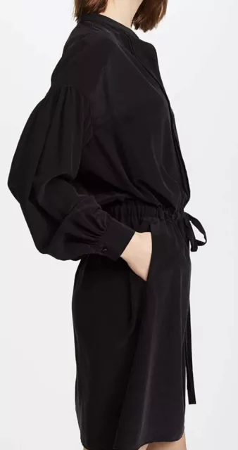 Vince 100% Silk Women's Shirred Sleeve Dress Black Size M Org $395 2